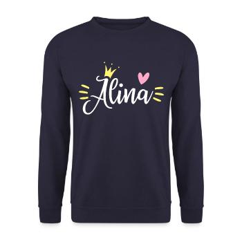 Alina Name Krone - Unisex Pullover - Navy - Vorne - Alina (178cm) & Michal (187cm)