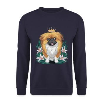 Mignon Pékinois avec couronne et lys - Sweat-shirt Unisexe - marine - Devant - Alina (178cm) & Michal (187cm)