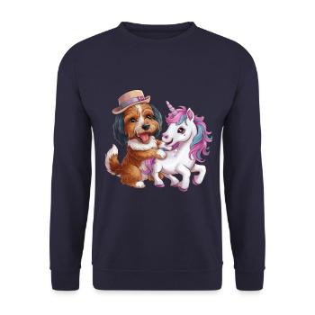 Cartoon Havanese spielt mit Einhorn märchenhaft - Unisex Pullover - Navy - Vorne - Alina (178cm) & Michal (187cm)