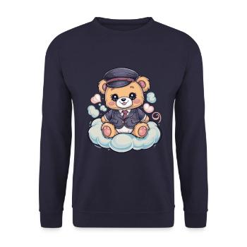 Süßer Teddybär mit trationeller Schuluniform - Unisex Pullover - Navy - Vorne - Alina (178cm) & Michal (187cm)
