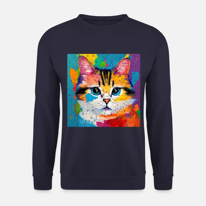Katze Hauskatze Ölgemälde - Unisex Pullover - Navy