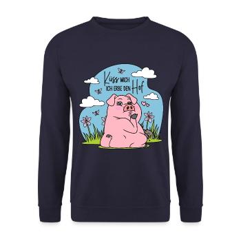 Bauernhof Bauer Schwein Küss mich Ich erbe den Hof - Unisex Pullover - Navy - Vorne - Alina (178cm) & Michal (187cm)