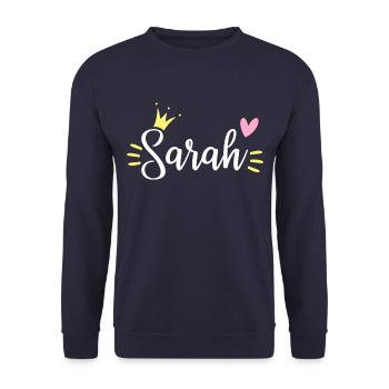 Sarah Name Krone - Unisex Pullover - Navy - Vorne - Alina (178cm) & Michal (187cm)