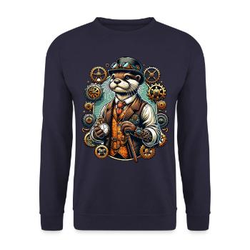 Steampunk Otter with Gears - Unisex Sweatshirt - navy - Front - Alina (178cm) & Michal (187cm)