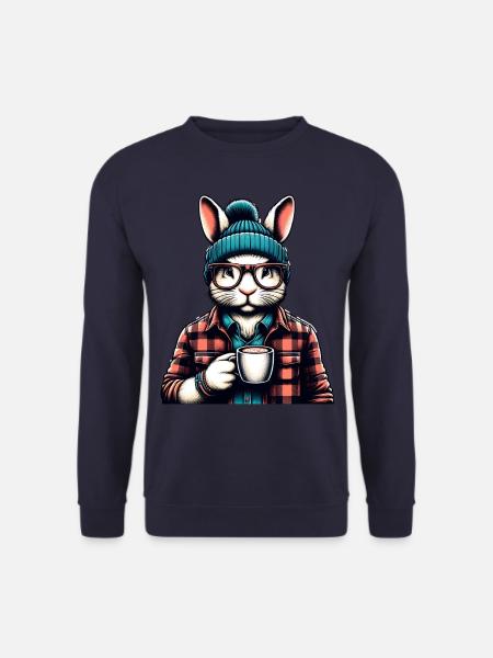 Lapin aimant le café avec verres et capuchon - Sweat-shirt Unisexe - marine