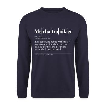 Mechatroniker Lustige Berufs Definition - Unisex Pullover - Navy - Vorne - Alina (178cm) & Michal (187cm)