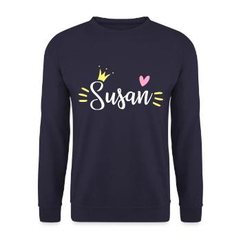 Susan Name Krone - Unisex Pullover - Navy - Vorne - Alina (178cm) & Michal (187cm)
