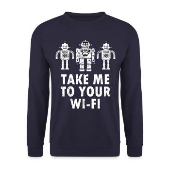 Bringen Sie mich zu Ihrem Wi-Fi Funny Aliens Robots Internet - Unisex Pullover - Navy - Vorne - Alina (178cm) & Michal (187cm)