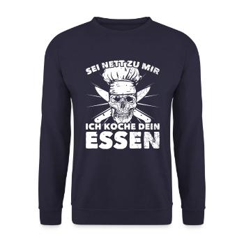 Sei nett zu mir Ich koche dein Essen Koch Köchin - Unisex Pullover - Navy - Vorne - Alina (178cm) & Michal (187cm)