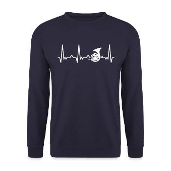 French Horn Instrument - Unisex Pullover - Navy - Vorne - Alina (178cm) & Michal (187cm)