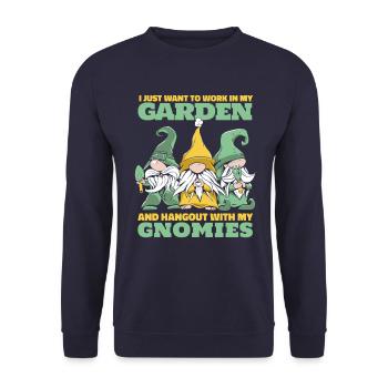 Garden Gnome Gardener Figurine - Unisex Sweatshirt - navy - Front - Alina (178cm) & Michal (187cm)