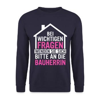 Bauherr Hausbauer Häuslebauer - Unisex Pullover - Navy - Vorne - Alina (178cm) & Michal (187cm)
