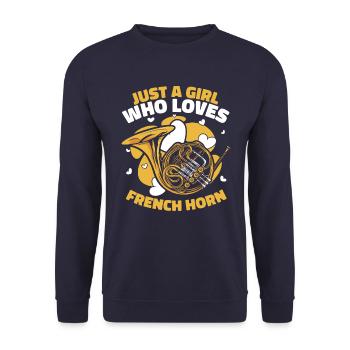 French Horn Instrument - Unisex Pullover - Navy - Vorne - Alina (178cm) & Michal (187cm)