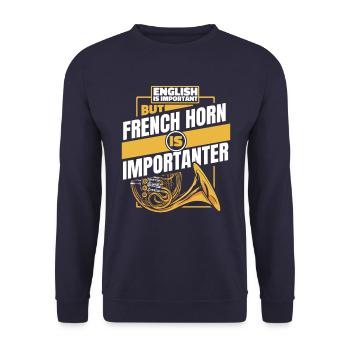 French Horn Instrument - Unisex Pullover - Navy - Vorne - Alina (178cm) & Michal (187cm)