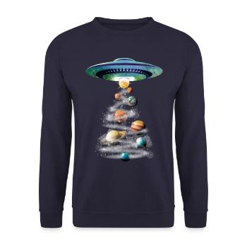 Alien UFO Aliens Außerirdischer - Unisex Pullover - Navy - Vorne - Alina (178cm) & Michal (187cm)