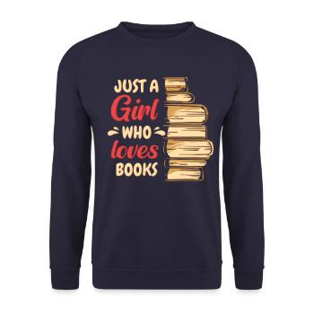 Bücher Buch lesen Bücherei Bibliothek Bücherwurm - Unisex Pullover - Navy - Vorne - Alina (178cm) & Michal (187cm)