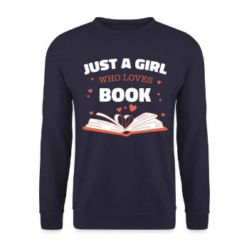 Bücher Buch lesen Bücherei Bibliothek Bücherwurm - Unisex Pullover - Navy - Vorne - Alina (178cm) & Michal (187cm)