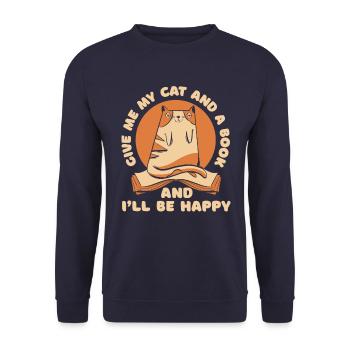 Bücher Buch lesen Bücherei Bibliothek Bücherwurm - Unisex Pullover - Navy - Vorne - Alina (178cm) & Michal (187cm)