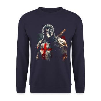 Deus Vult Kreuzritter Tempelritter Mittelalter - Unisex Pullover - Navy - Vorne - Alina (178cm) & Michal (187cm)