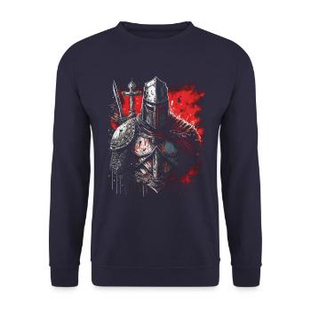 Deus Vult Kreuzritter Tempelritter Mittelalter - Unisex Pullover - Navy - Vorne - Alina (178cm) & Michal (187cm)