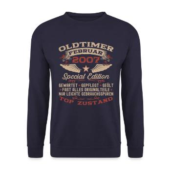 Oldtimer Februar Jahrgang 2007 Mann 16. Geburtstag - Unisex Pullover - Navy - Vorne - Alina (178cm) & Michal (187cm)