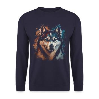Chien Husky Sibérien - Sweat-shirt Unisexe - marine - Devant - Alina (178cm) & Michal (187cm)