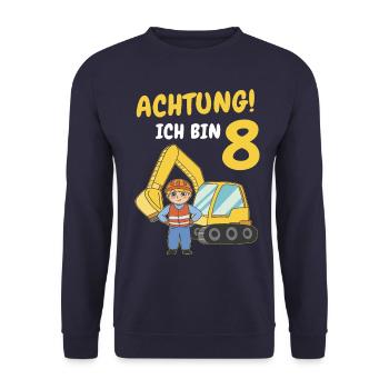 Geburtstagsgeschenk 8 Jahre Geburtstagskind - Unisex Pullover - Navy - Vorne - Alina (178cm) & Michal (187cm)