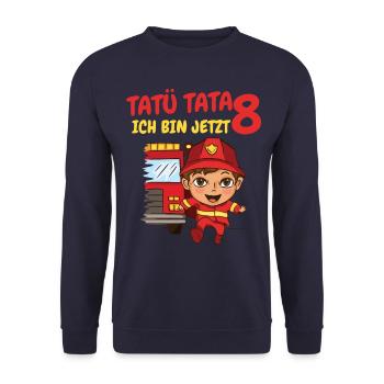 Geburtstagsgeschenk 8 Jahre Geburtstagskind - Unisex Pullover - Navy - Vorne - Alina (178cm) & Michal (187cm)