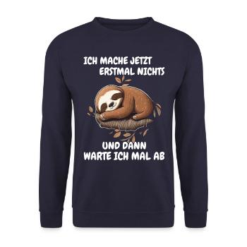 Faultier Faultiere Tier Schlafen Faul - Unisex Pullover - Navy - Vorne - Alina (178cm) & Michal (187cm)
