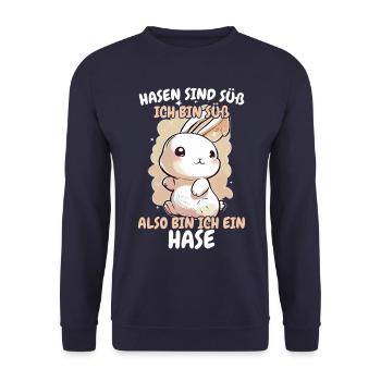 Hase Hasen Kaninchen Haustier - Unisex Pullover - Navy - Vorne - Alina (178cm) & Michal (187cm)