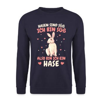 Hase Hasen Kaninchen Haustier - Unisex Pullover - Navy - Vorne - Alina (178cm) & Michal (187cm)
