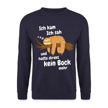 Faultier Faultiere Tier Schlafen Faul - Unisex Pullover - Navy - Vorne - Alina (178cm) & Michal (187cm)