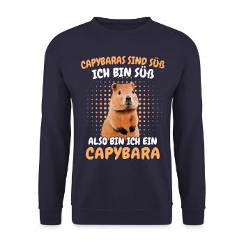 Capybara Wasserschwein Capybaras - Unisex Pullover - Navy - Vorne - Alina (178cm) & Michal (187cm)