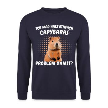 Capybara Wasserschwein Capybaras - Unisex Pullover - Navy - Vorne - Alina (178cm) & Michal (187cm)