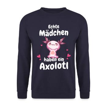 Axolotl Schwanzlurch Axolotls - Unisex Pullover - Navy - Vorne - Alina (178cm) & Michal (187cm)