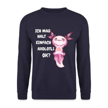 Axolotl Schwanzlurch Axolotls - Unisex Pullover - Navy - Vorne - Alina (178cm) & Michal (187cm)