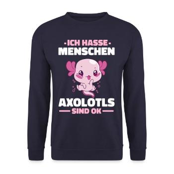 Axolotl Schwanzlurch Axolotls - Unisex Pullover - Navy - Vorne - Alina (178cm) & Michal (187cm)