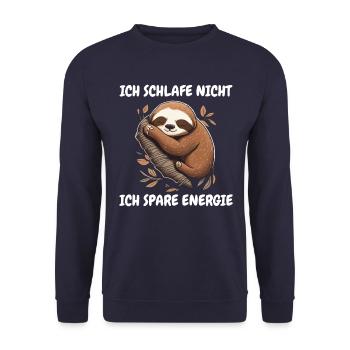 Faultier Faultiere Tier Schlafen Faul - Unisex Pullover - Navy - Vorne - Alina (178cm) & Michal (187cm)