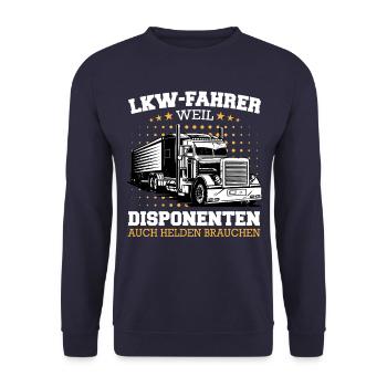 LKW Fahrer Fernfahrer Lastkraftwagenfahrer - Unisex Pullover - Navy - Vorne - Alina (178cm) & Michal (187cm)