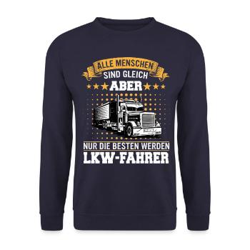 LKW Fahrer Fernfahrer Lastkraftwagenfahrer - Unisex Pullover - Navy - Vorne - Alina (178cm) & Michal (187cm)
