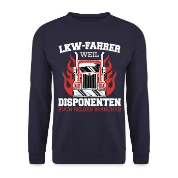 LKW Fahrer Fernfahrer Lastkraftwagenfahrer - Unisex Pullover - Navy - Vorne - Alina (178cm) & Michal (187cm)