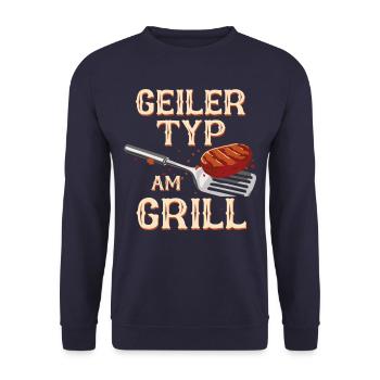 Grillen Grill BBQ Barbecue Grillschürze Griller - Unisex Pullover - Navy - Vorne - Alina (178cm) & Michal (187cm)