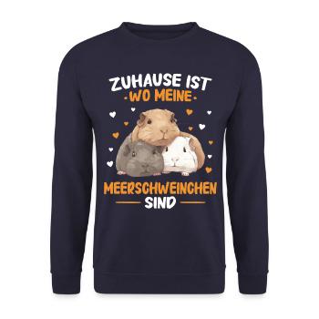 Meerschweinchen Kurzhaar Langhaar Crested - Unisex Pullover - Navy - Vorne - Alina (178cm) & Michal (187cm)