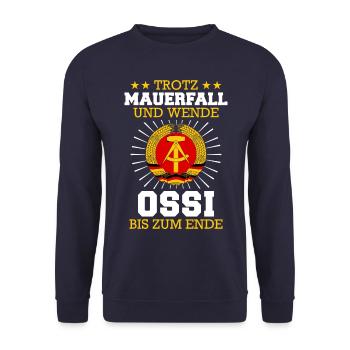 Ostdeutschland Osten Ossi DDR Heimat Ostblock - Unisex Pullover - Navy - Vorne - Alina (178cm) & Michal (187cm)