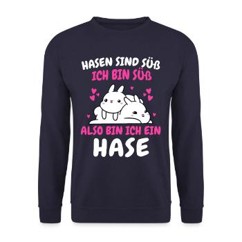 Hase Hasen Kaninchen Haustier - Unisex Pullover - Navy - Vorne - Alina (178cm) & Michal (187cm)