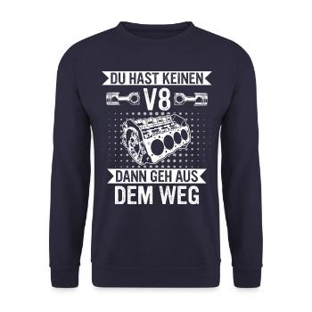 V8 Motor Acht Zylinder Hubraum Motor Tuning Tuner - Unisex Pullover - Navy - Vorne - Alina (178cm) & Michal (187cm)