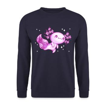 Axolotl Schwanzlurch Axolotls - Unisex Pullover - Navy - Vorne - Alina (178cm) & Michal (187cm)