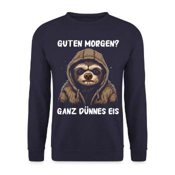 Faultier Faultiere Tier Schlafen Faul - Unisex Pullover - Navy - Vorne - Alina (178cm) & Michal (187cm)