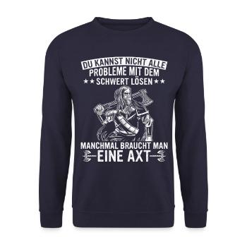 Wikinger Nordisch Krieger Valhalla - Unisex Pullover - Navy - Vorne - Alina (178cm) & Michal (187cm)