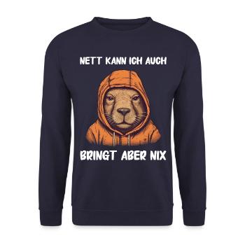 Capybara Wasserschwein Capybaras - Unisex Pullover - Navy - Vorne - Alina (178cm) & Michal (187cm)